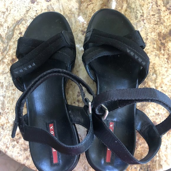 Rare Vintage Prada Black Leather & Canvas Sandals with Dust Bag - Picture 3 of 7